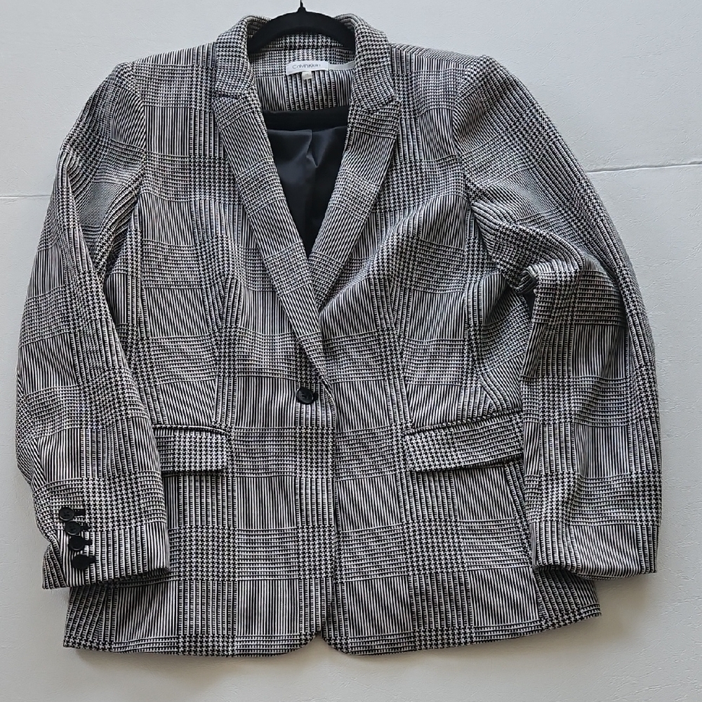 Calvin Klein Black and White Checkered Blazer